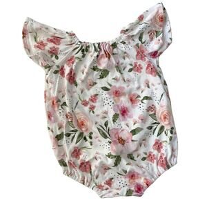 River + Jax Flutter Sleeve Bubble Romper - Floral - Pink White Green - 12-24M